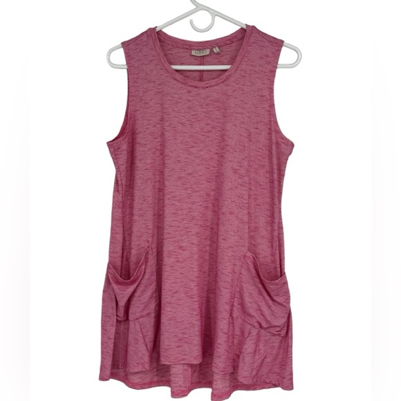 Women’s LOGO by Lori Goldstein Size Medium Pink/White Sleeveless Tunic w Pockets - Picture 1 of 9